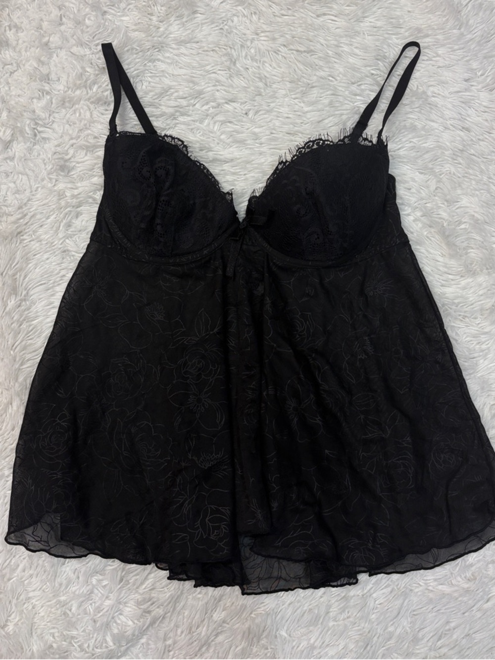Vintage Victoria Secret Sexy Little Thing Babydoll Lingerie Black